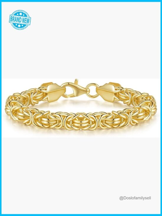 Jewelry - 14K Gold Byzantine Link Chain Bracelet Stackable Unisex Elegant Classic